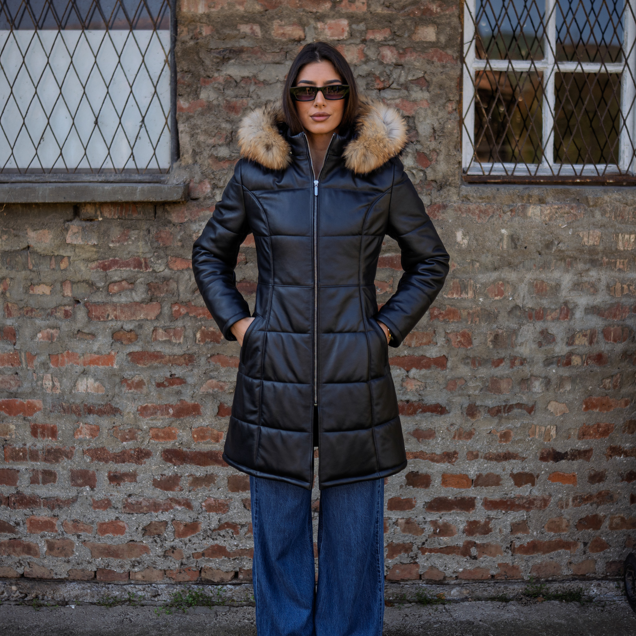 Duga zimska kožna jakna - 120