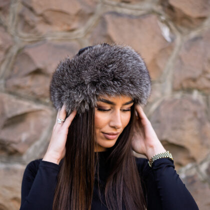 Šubara od nerca i lisice - Smeđa-srebrena